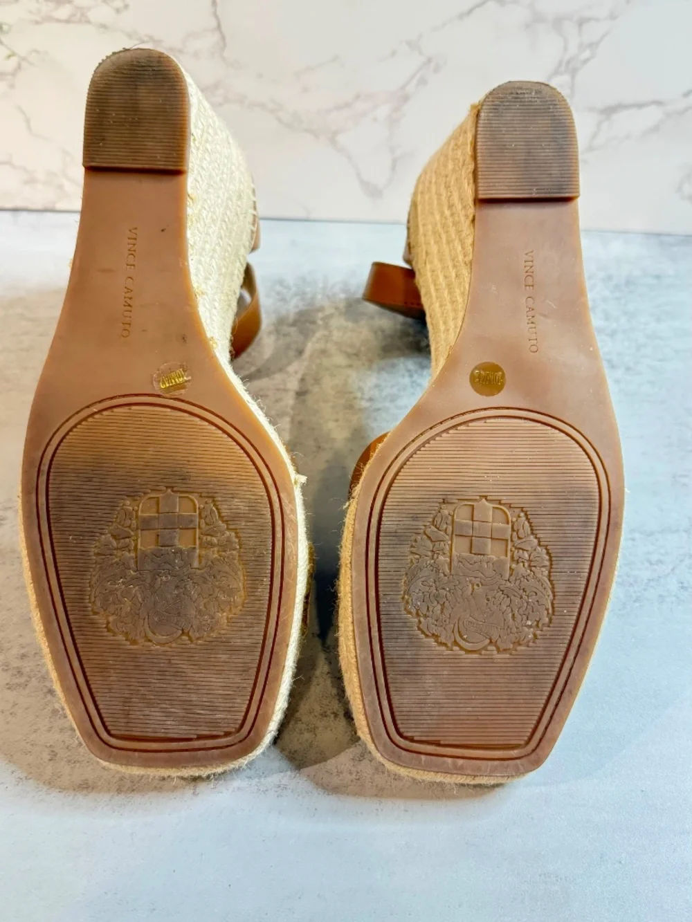 Vince Camuto Tan Leather Espadrille Wedge